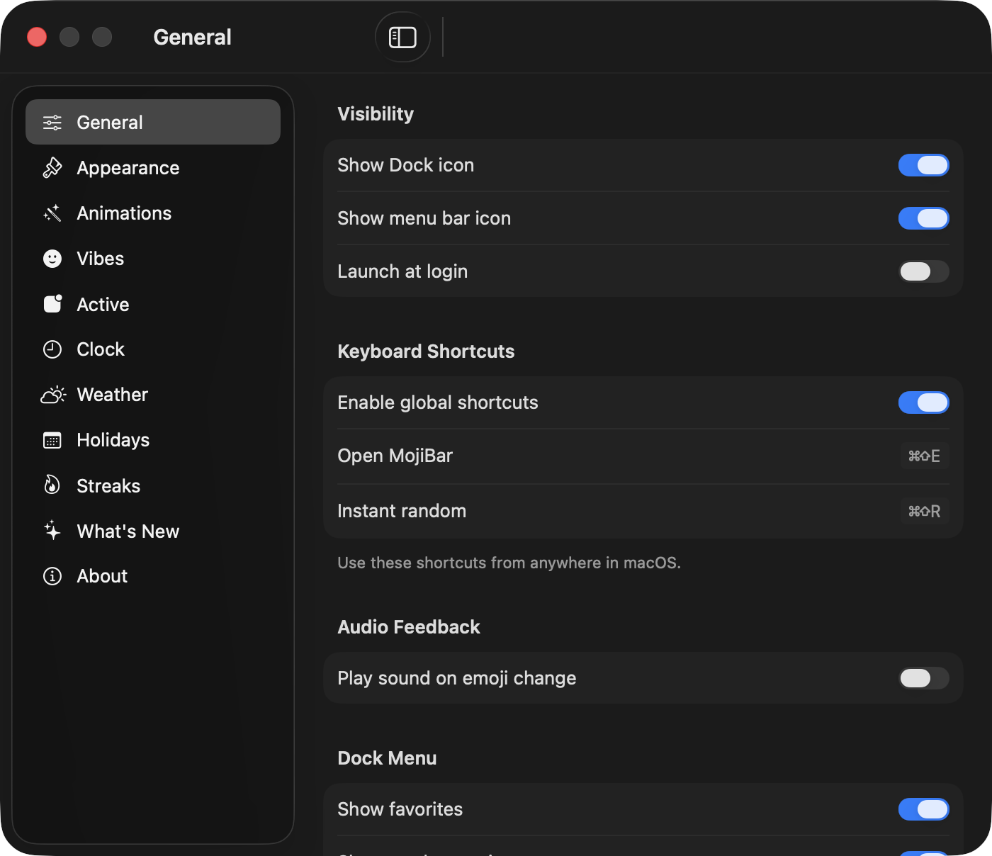 MojiBar Settings